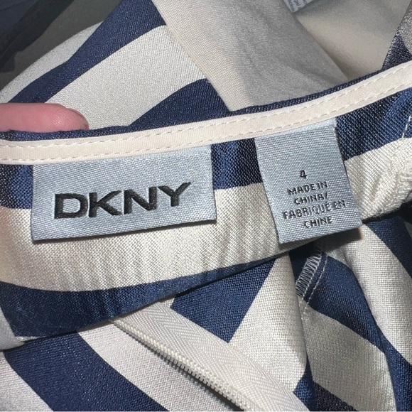 DKNY Navy and Cream Striped Fit and Flare Dress Size 4 - Picture 3 of 12